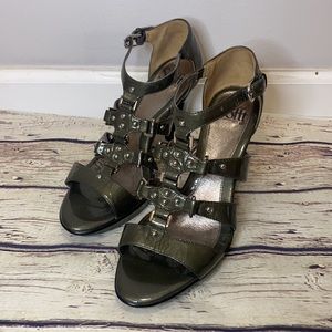 Metallic Green Caged Heels